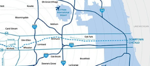 A map showing the distance from Chicago to Winfield, Illinois.